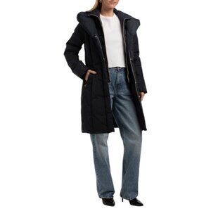 COLE HAAN Navy Midlength Down Fill Puffer Coat
